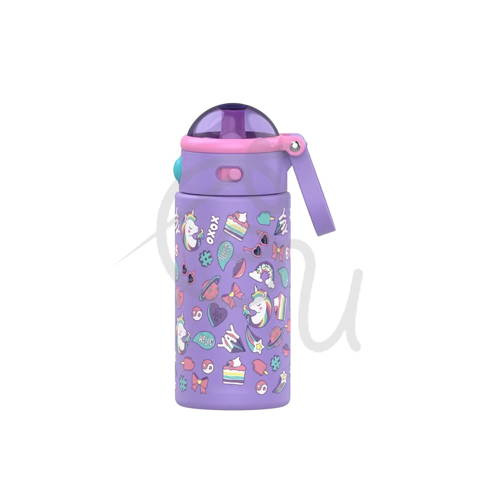 Purple Unicorn Bottle with Straw