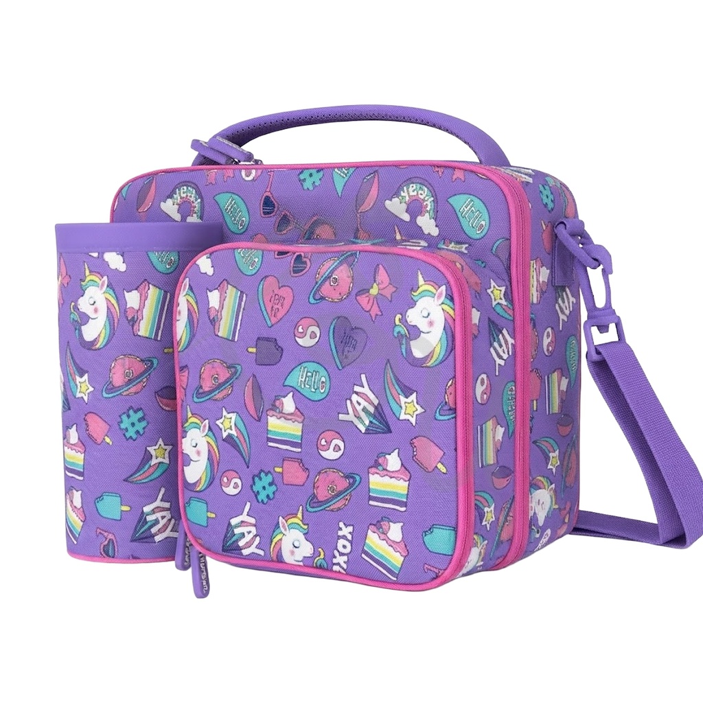 Purple Unicorn Lunch Bag with Front Pocket